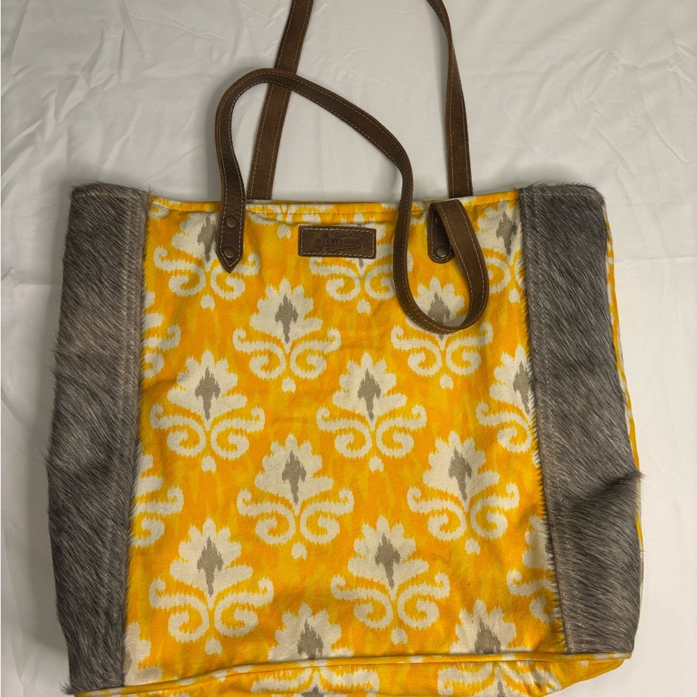 Stylish Yellow and Gray Tote Bag by Sixtease